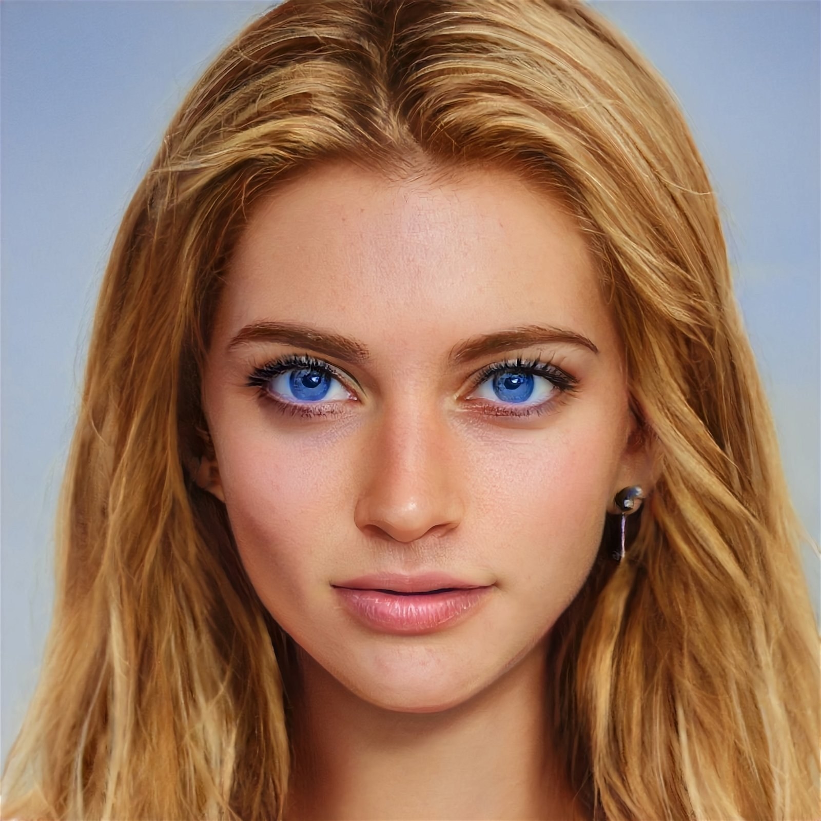 a girl with blonde hair and blue eyes