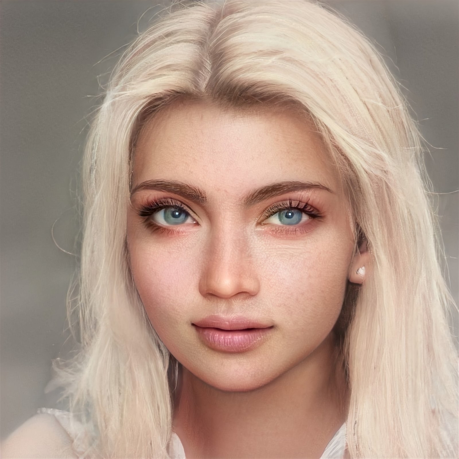 teenage girl with light blonde hair and blue gray eyes