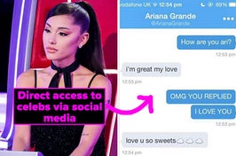 ariana grande on the voice and messages to her from a fan captioned "Direct access to celebs via social media"