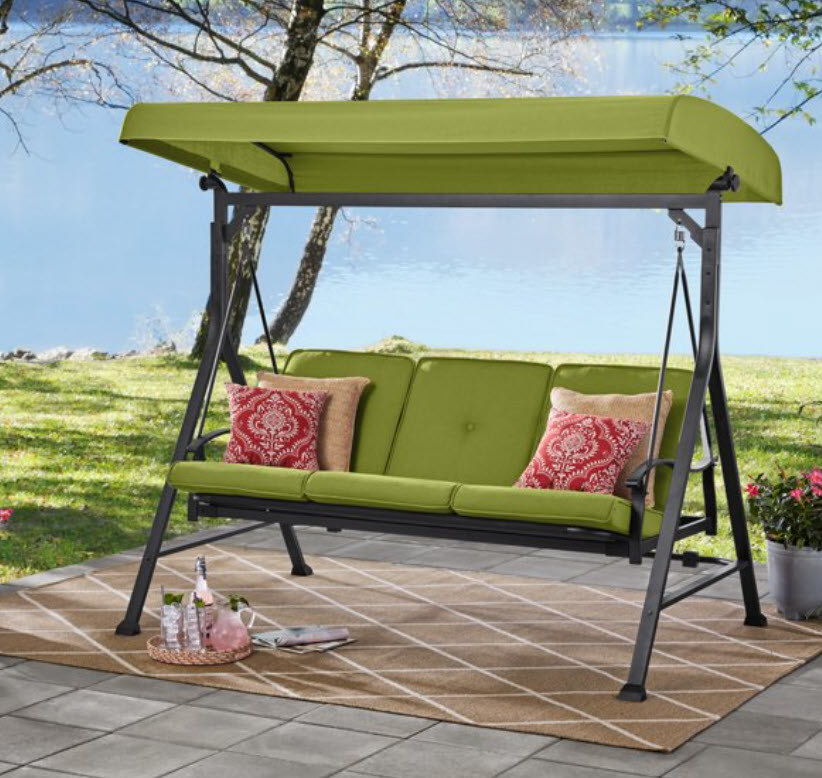 green swing chair with awning