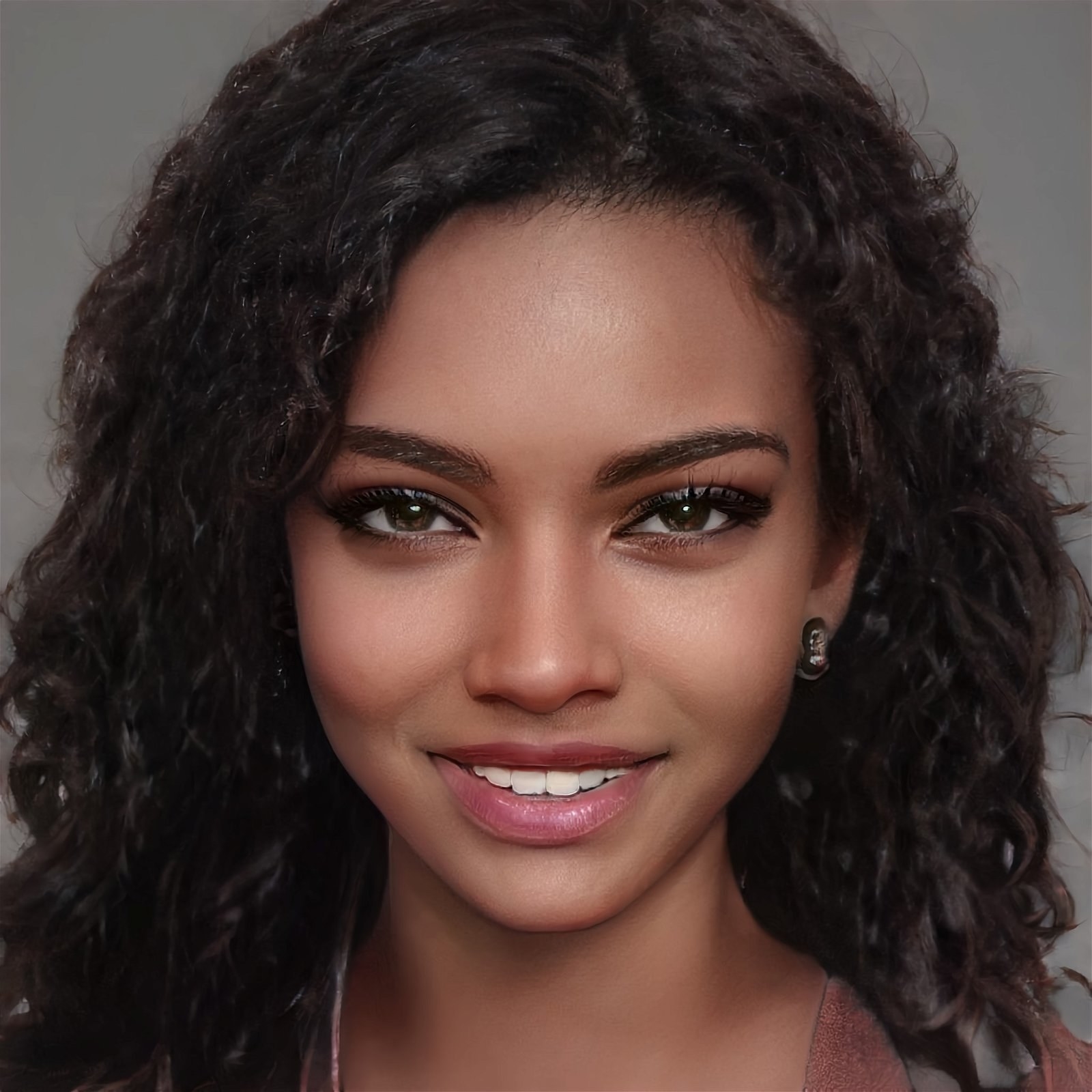A teenage girl with brown skin, black hair, and brown eyes