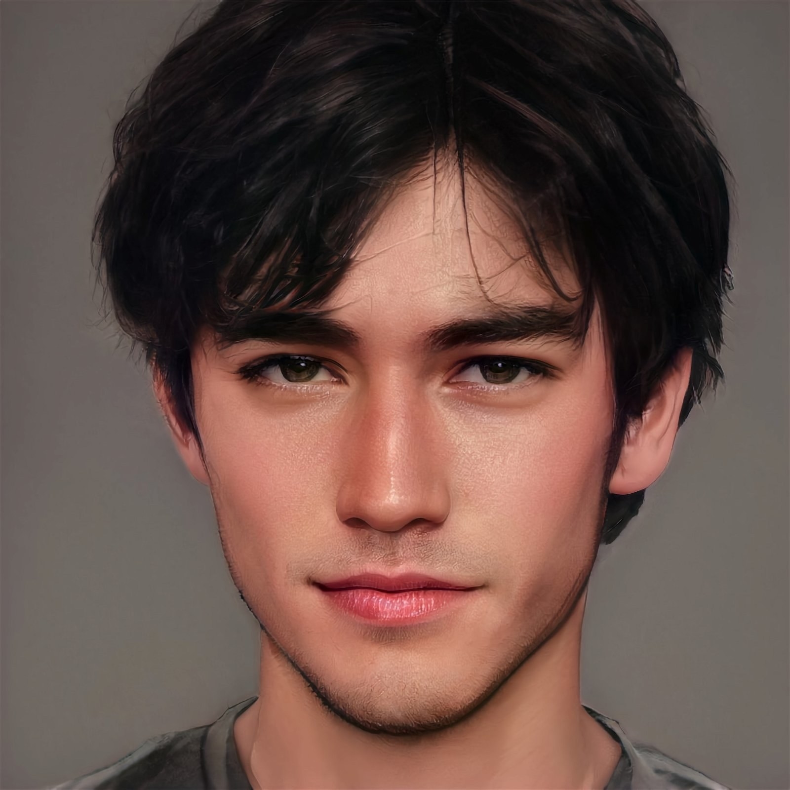 一个男性角色与黑色棕色头发和深棕色的眼睛
