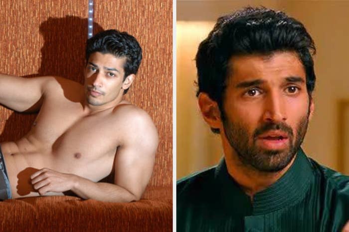 A collage of Muzammil Ibrahim posing shirtless and Aditya Roy Kapur in a still from the film