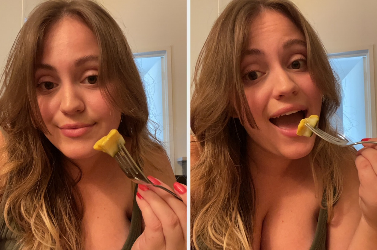 Hannah eating pickles dipped in mustard