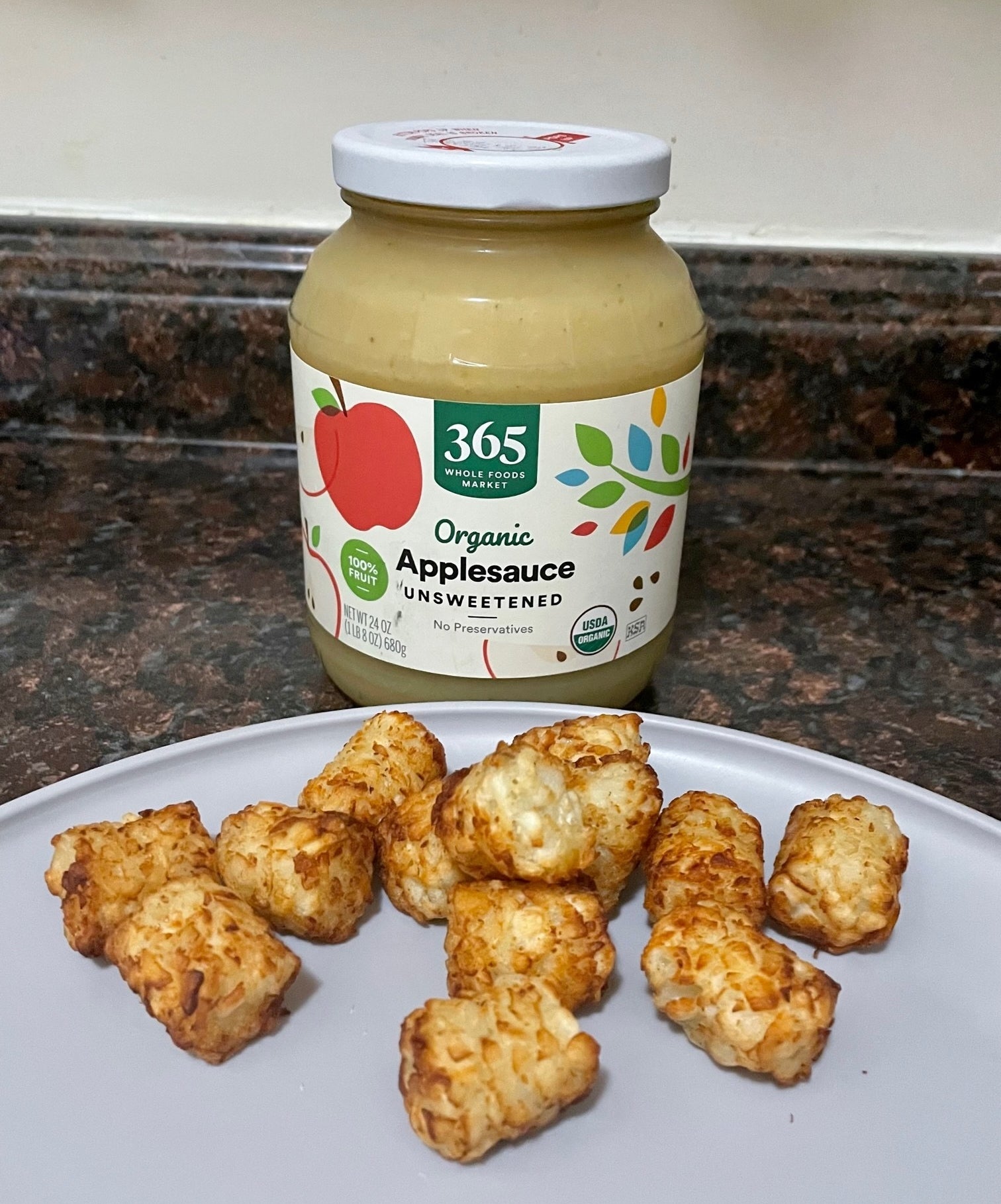 Tater tots and applesauce.