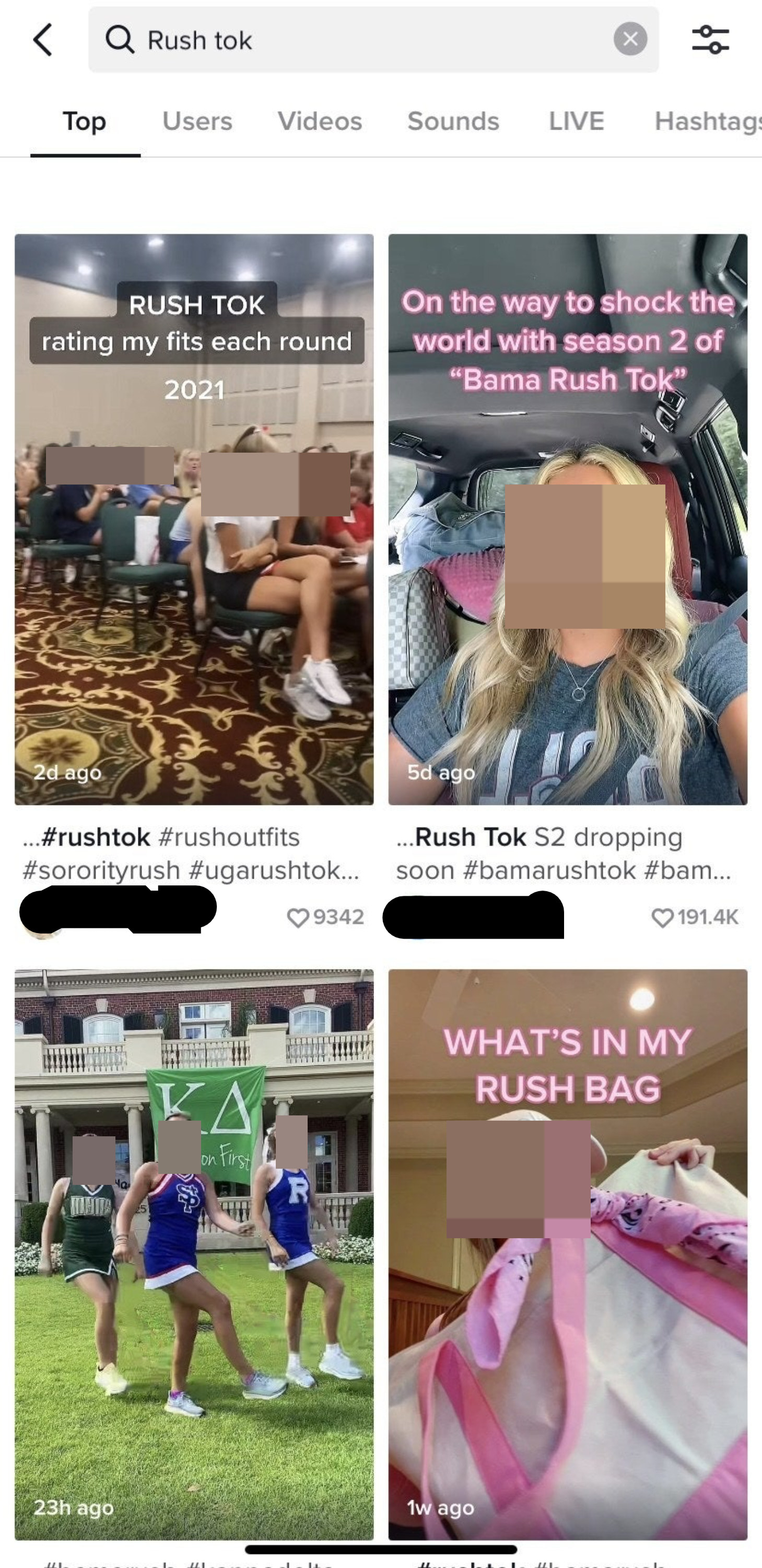 The #rushtok search page on TikTok