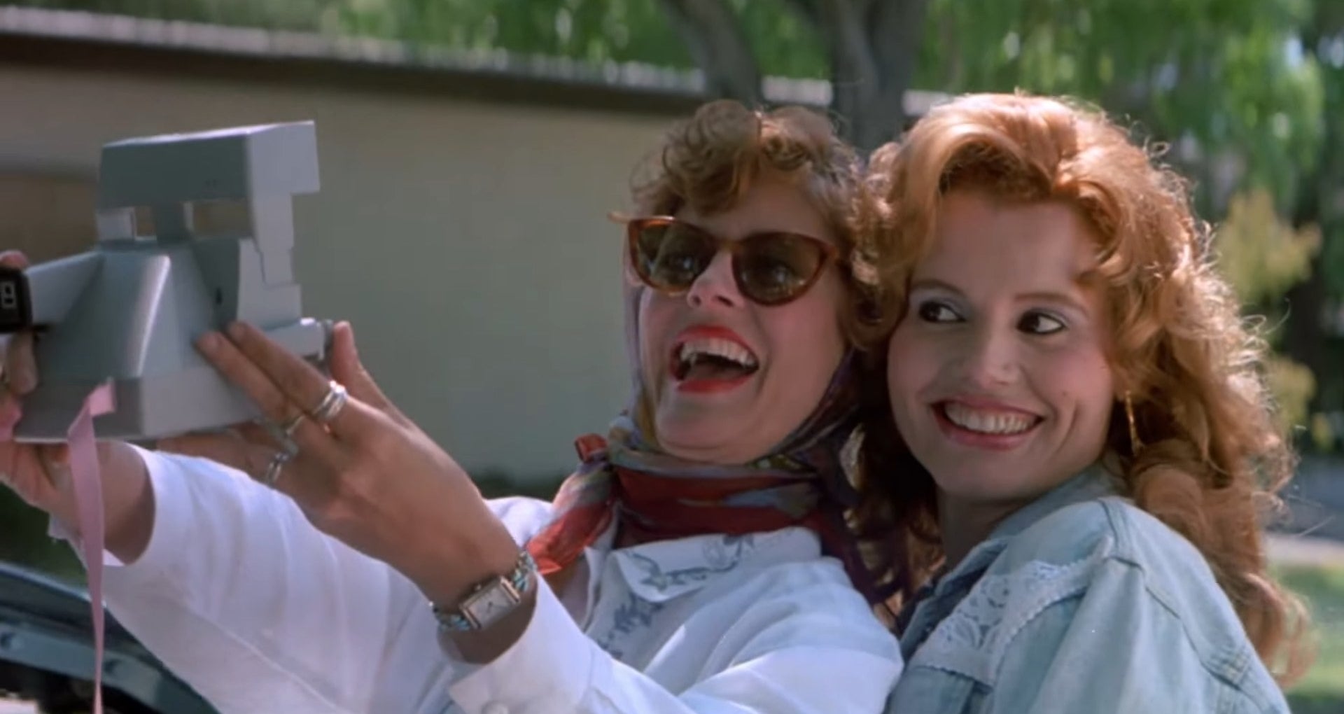 Thelma and Louise taking a picture together in &quot;Thelma and Louise&quot;