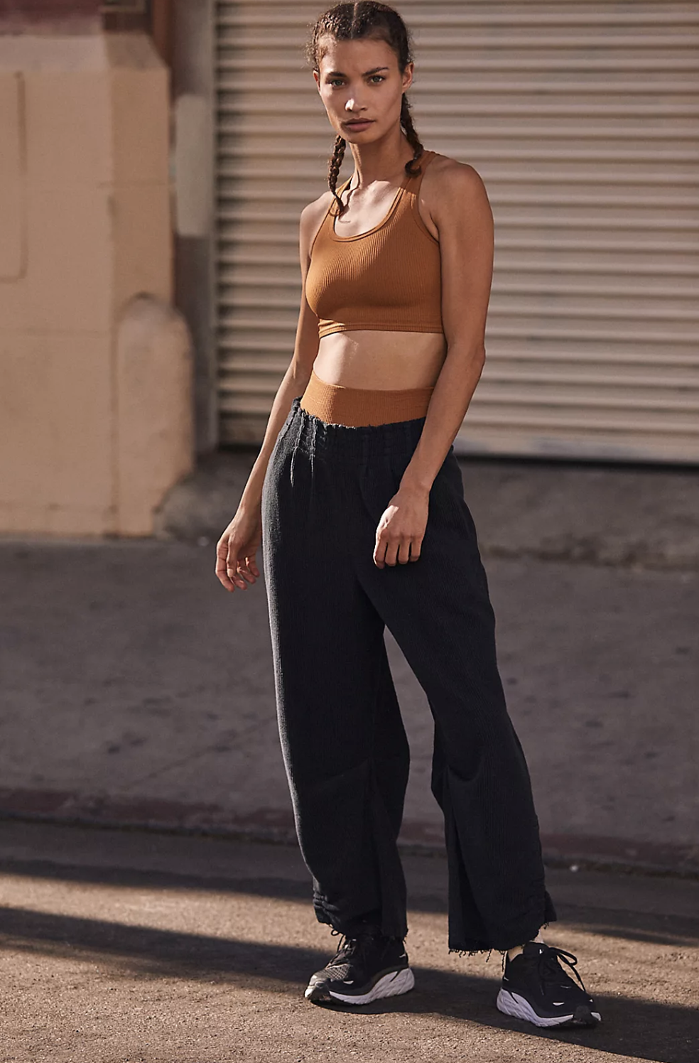 photo of model wearing the pants in black