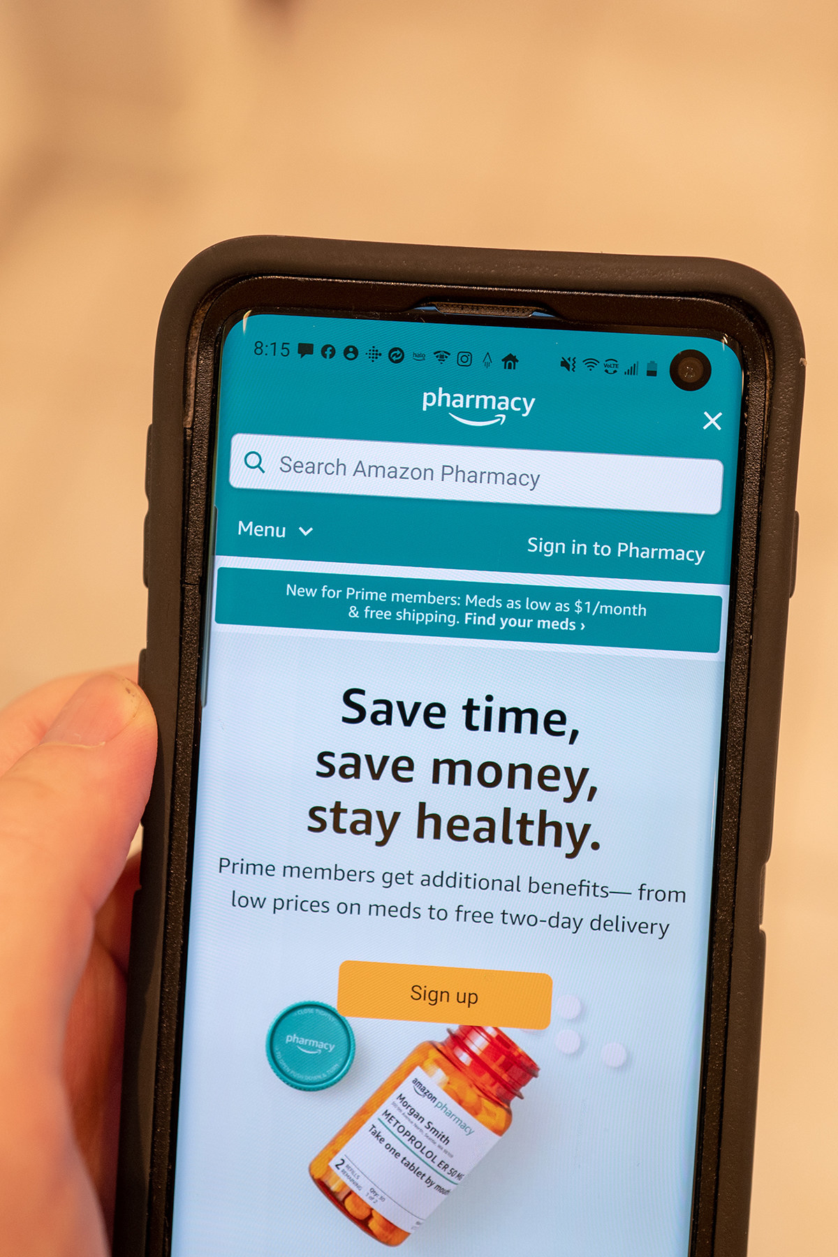 Amazon Pharmacy on an app on a smartphone