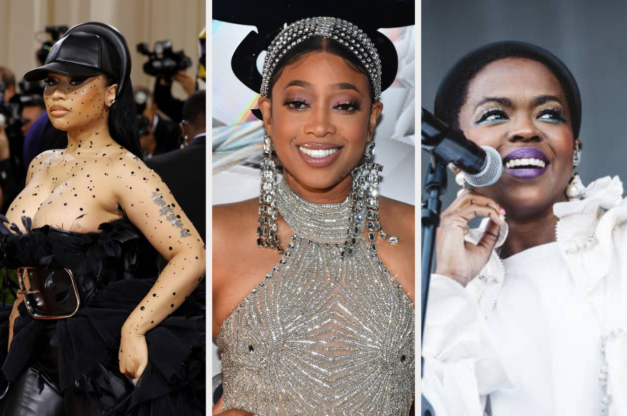 Nicki Minaj arrives at the 2022 Met Gala, Trina smiles at the &quot;Baddest Chick&quot; anniversary event in 2021, Lauryn Hill is seen on stage at the 2019 Madcool Festival