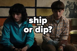 Mike and Will sit on the edge of the bed labeled, "ship or dip?'