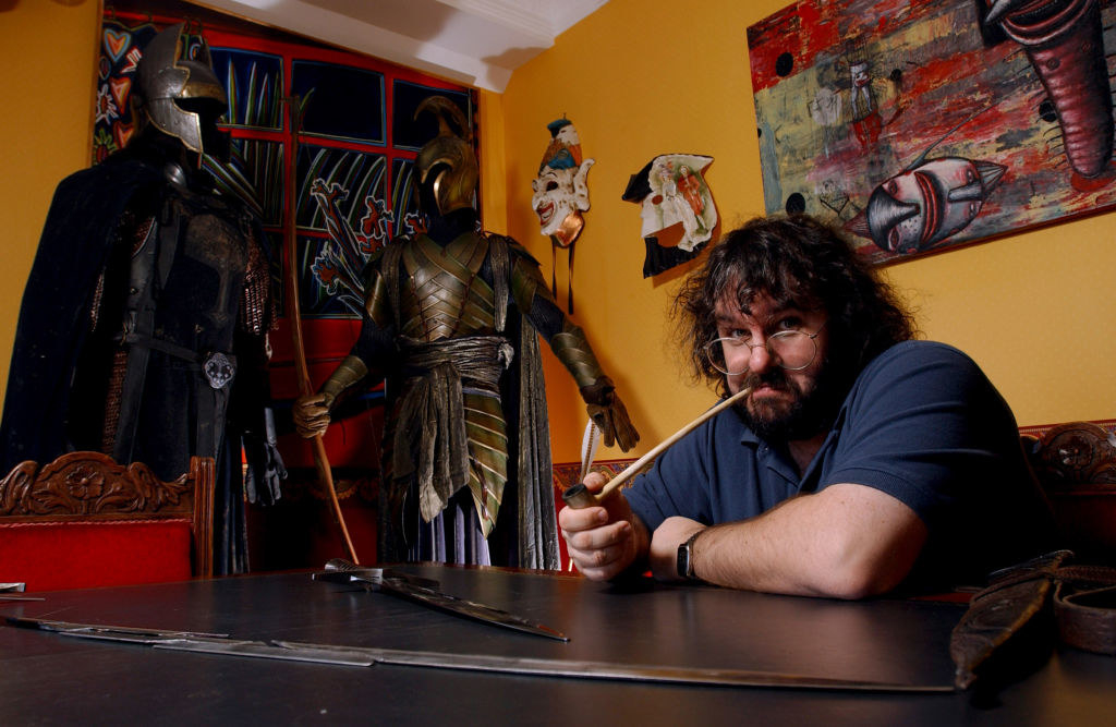 Peter Jackson poses with the props