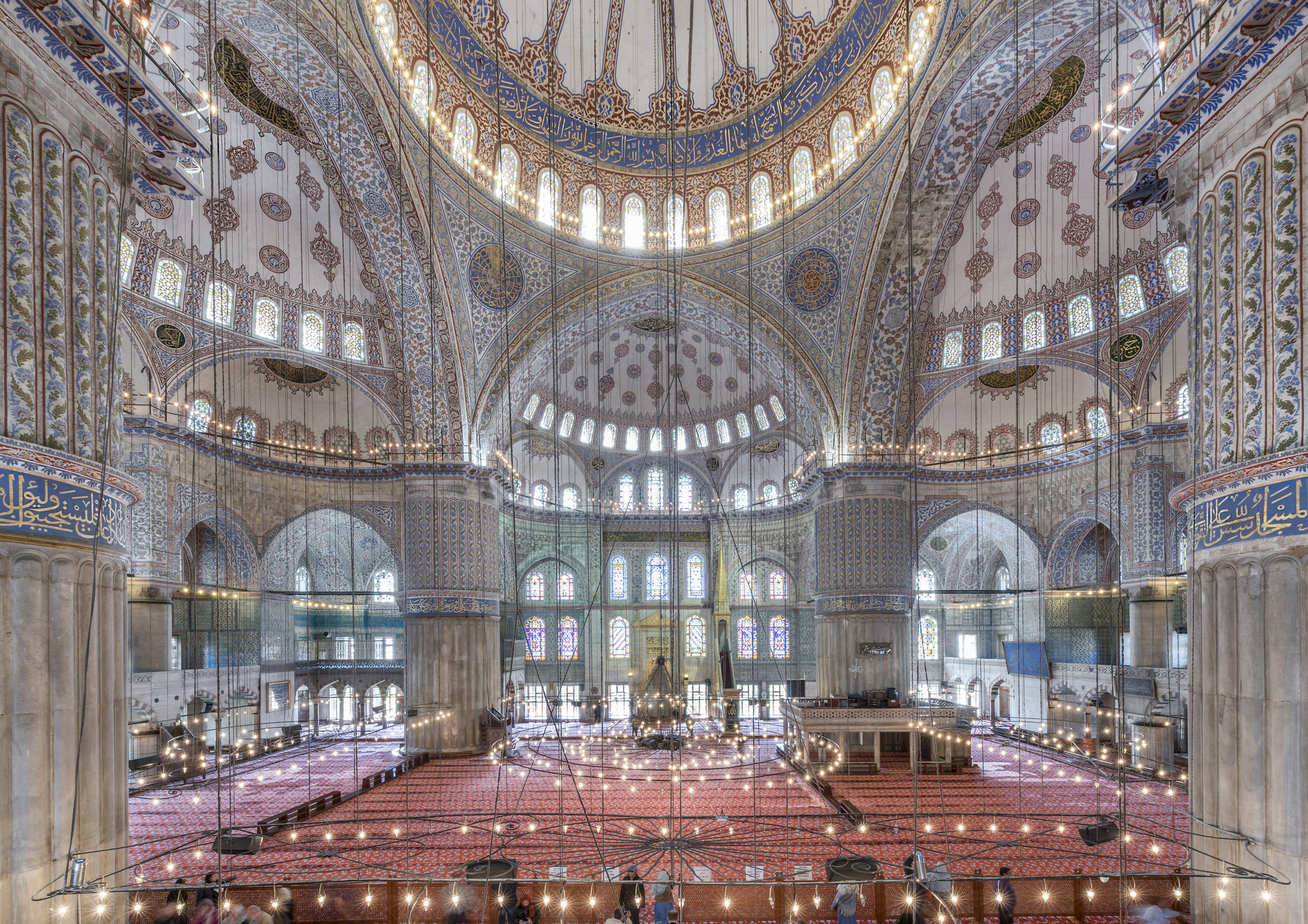 the inside of the Blue Mosque in Turkey