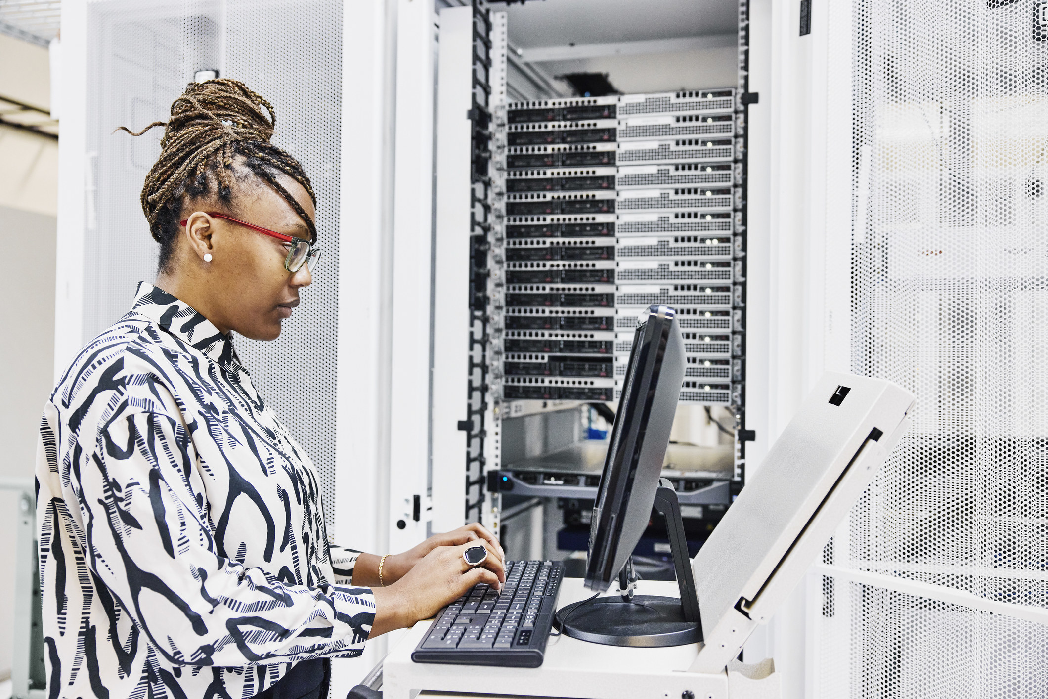 A woman working on the computer