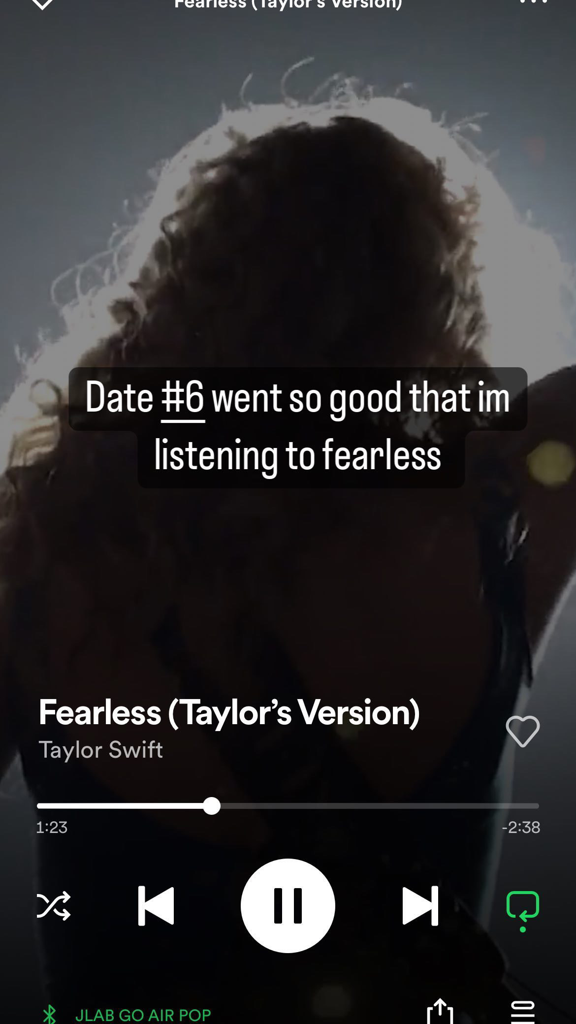 author listing to taylor swift &quot;fearless&quot; after the date