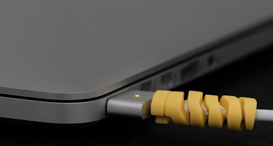 close up of the protector on a laptop cable