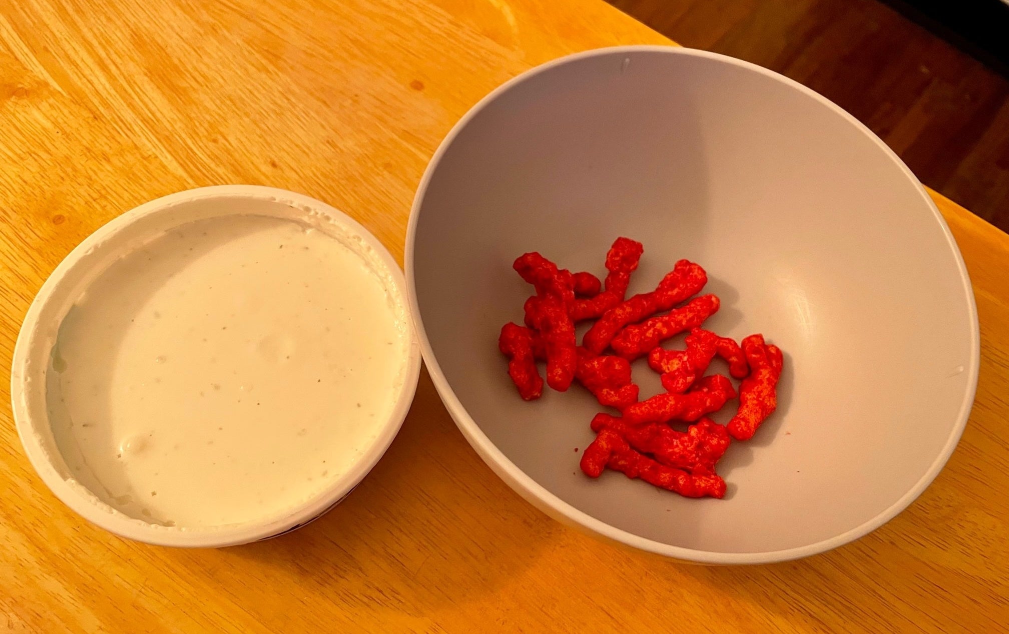 Hot Cheetos and French onion dip