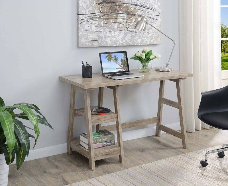 The desk in the color Sandstone Gray