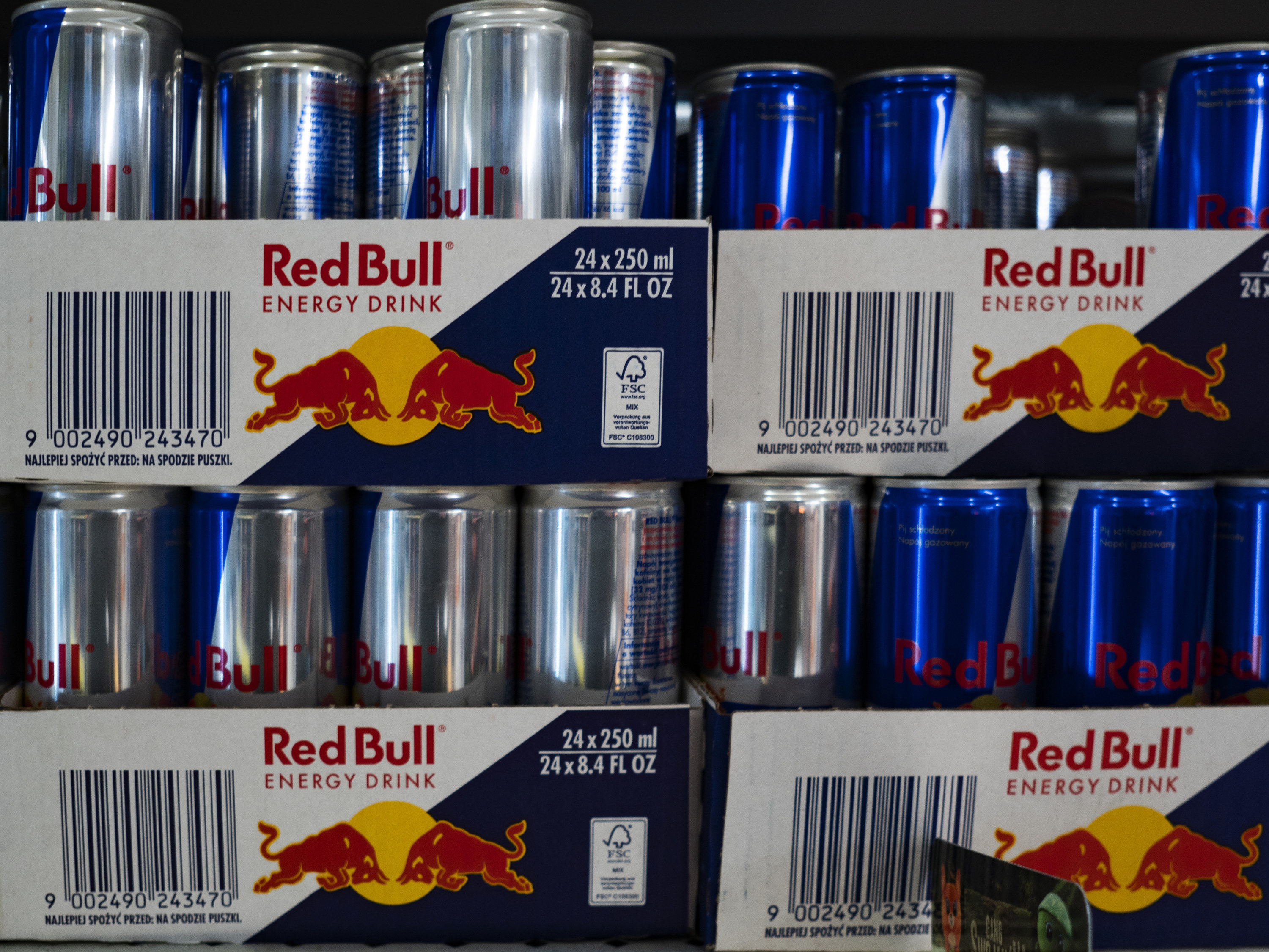 cases of red bull cans