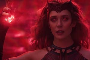 Wanda as the Scarlet Witch with red eyes in "WandaVision"