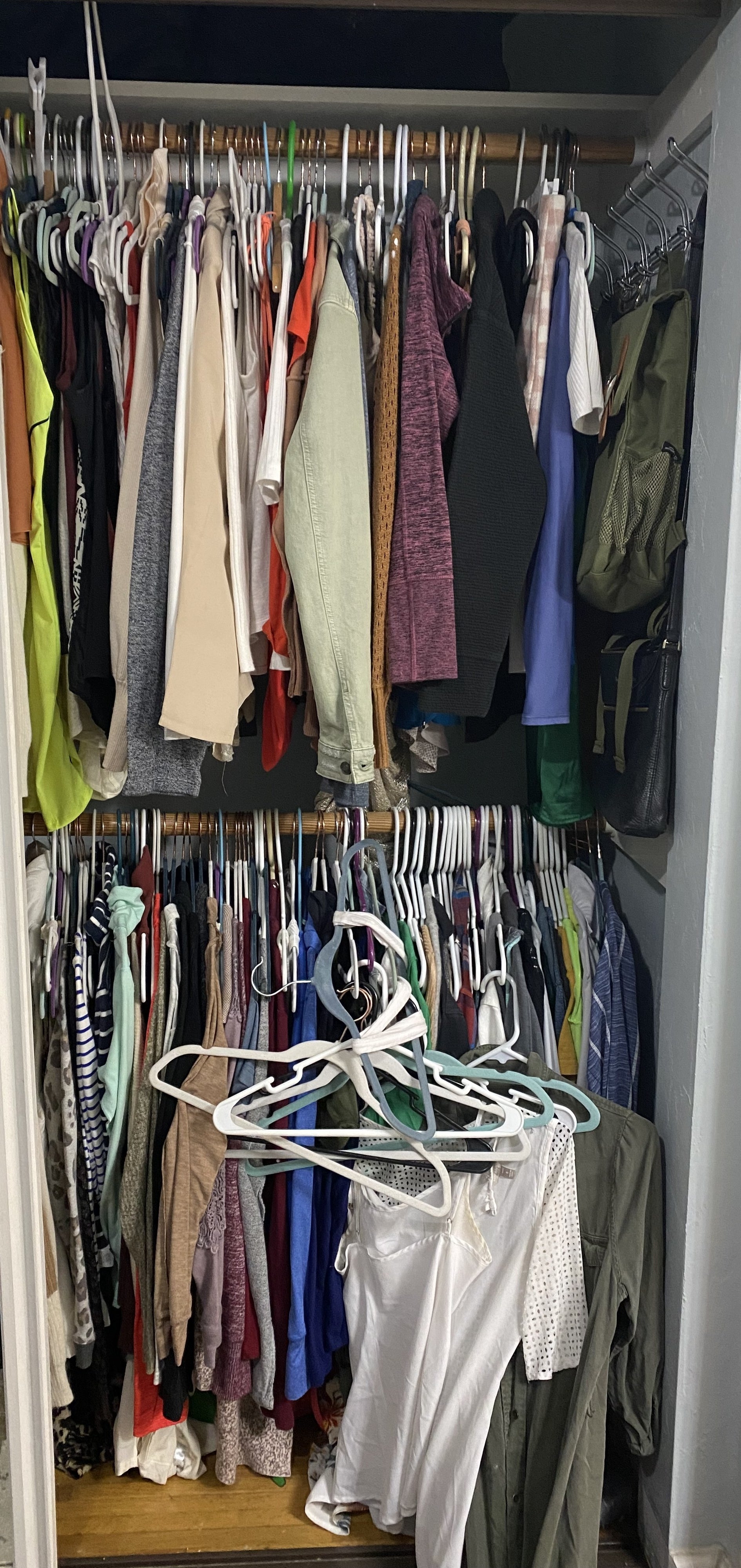 Cluttered closet in disarray