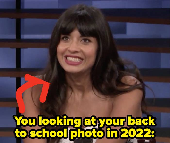 Jameela Jamil with text reading, &quot;You looking at your back to school photo in 2022:&quot;