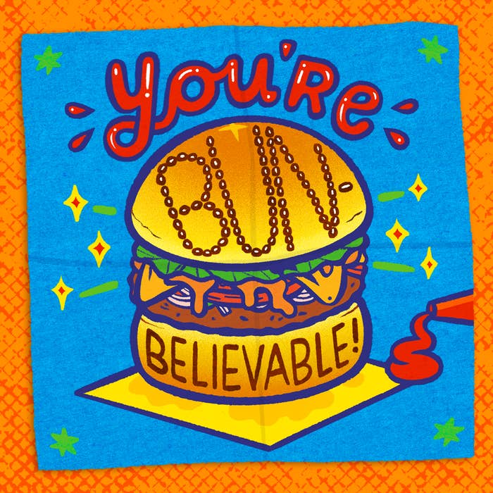 A school lunchbox note reading: &quot;You&#x27;re bun-believable&quot; with a burger