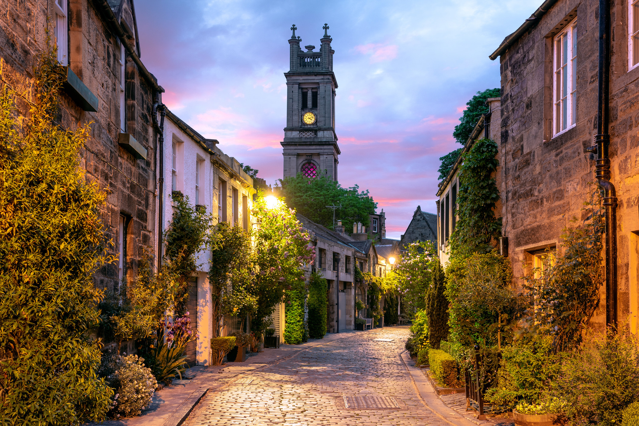 Circus Lane taken at sunrise in Edinburgh, Scotland