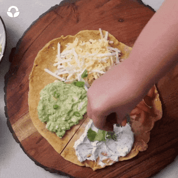 tortilla wrap with guac, sour cream, tomatoes, and cheese