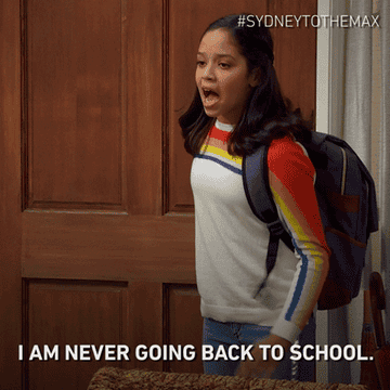 GIF of a young girl saying &quot;I am never going back to school&quot;