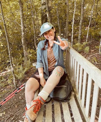 BuzzFeed writer wearing the hiking boots