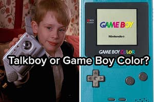 Kevin McAllister holds a Talkboy recorder and a Game Boy Color