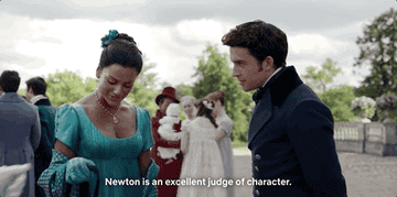 Kate sharma introduces newton the dog to anthony in bridgerton
