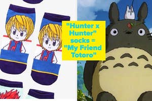 hunter x hunter themed socks next to totoro