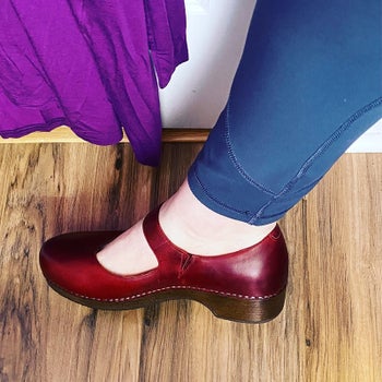 Reviewer pic of the same clogs but in a deep red color