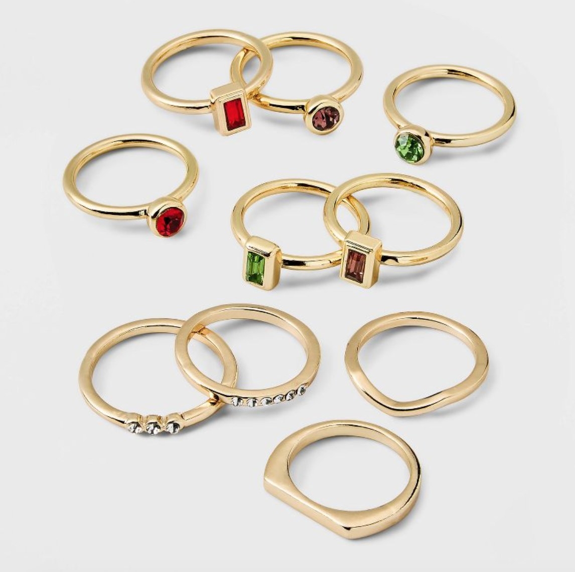 the gold finish set of gem rings
