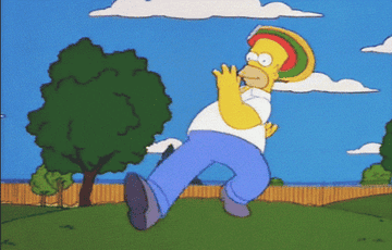 A gif of Homer Simpson walking along a grass hill