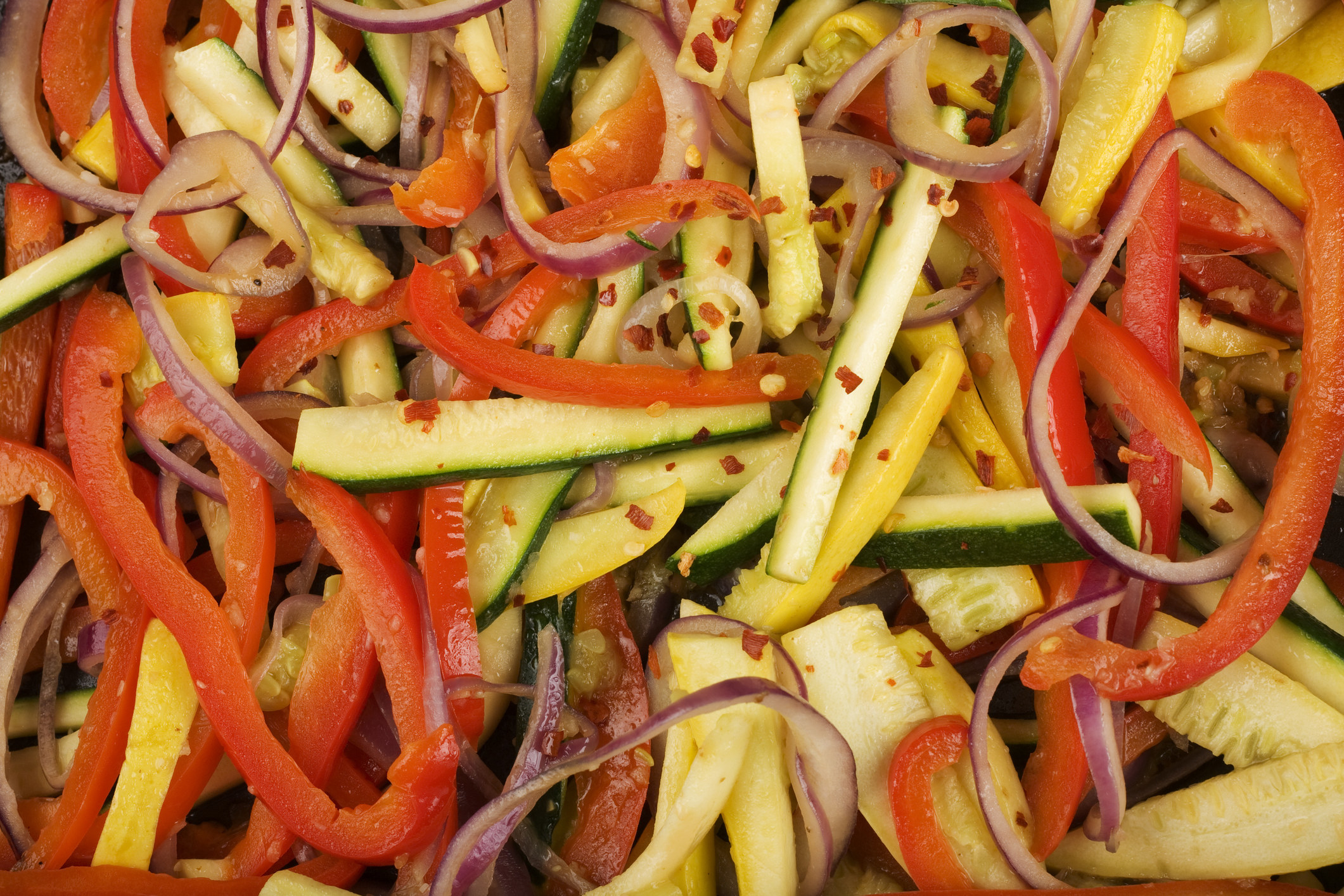 Vegetables with red pepper flakes.