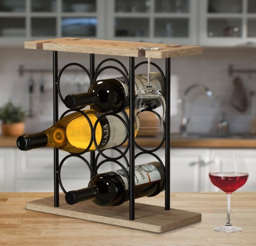wine rack on kitchen counter