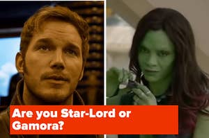 "Are you Star-Lord  or Gamora?" is written below Star-Lord and Gamora