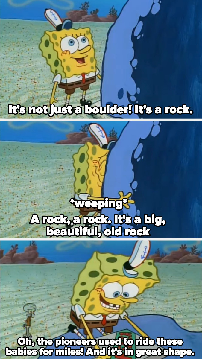 SpongeBob excited about a rock