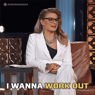 Someone sitting in a chair saying I wanna workout
