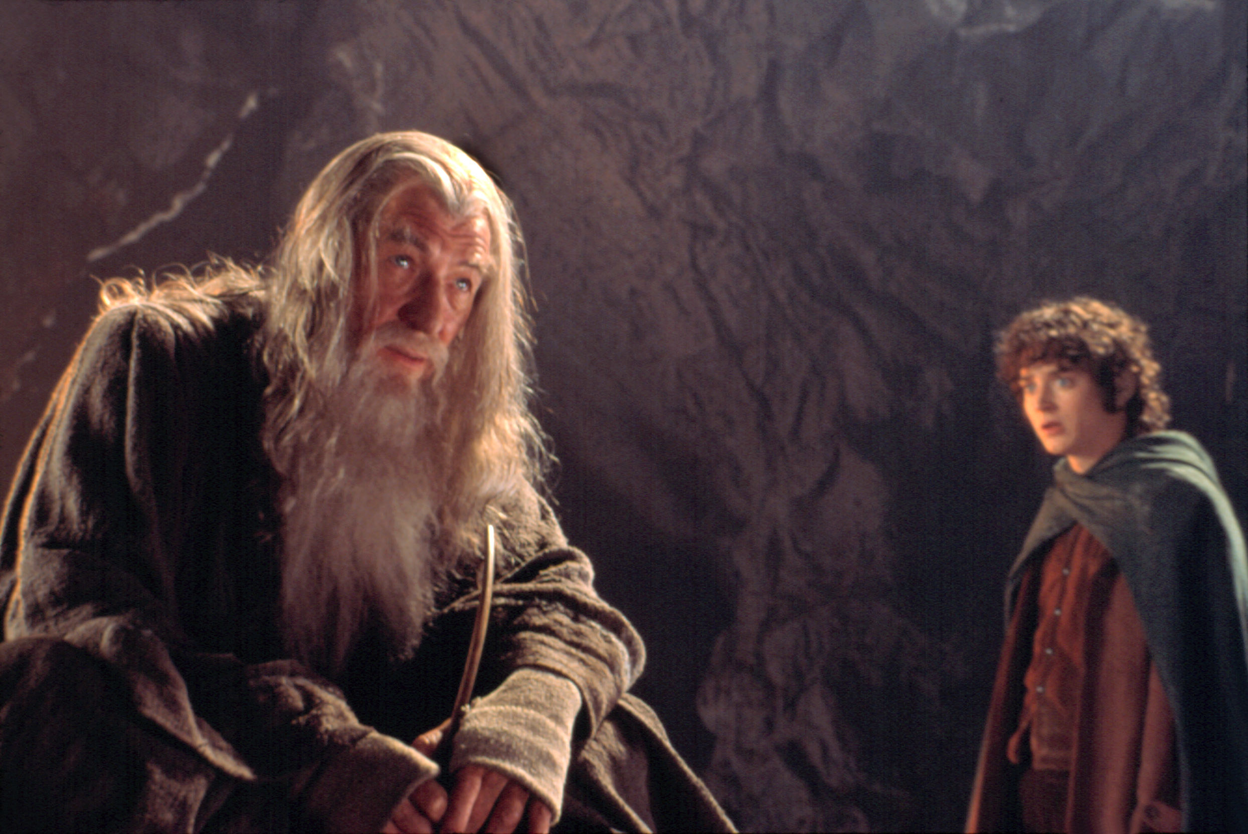 Ian McKellen sits with Elijah Wood