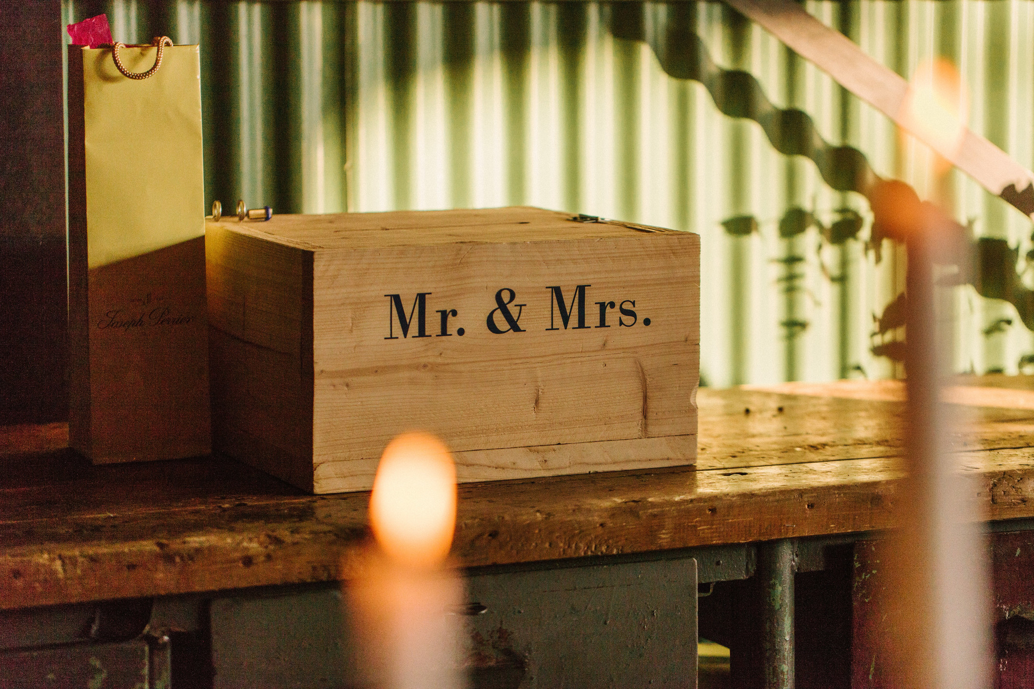 a Mr. and Mrs.  box at a wedding