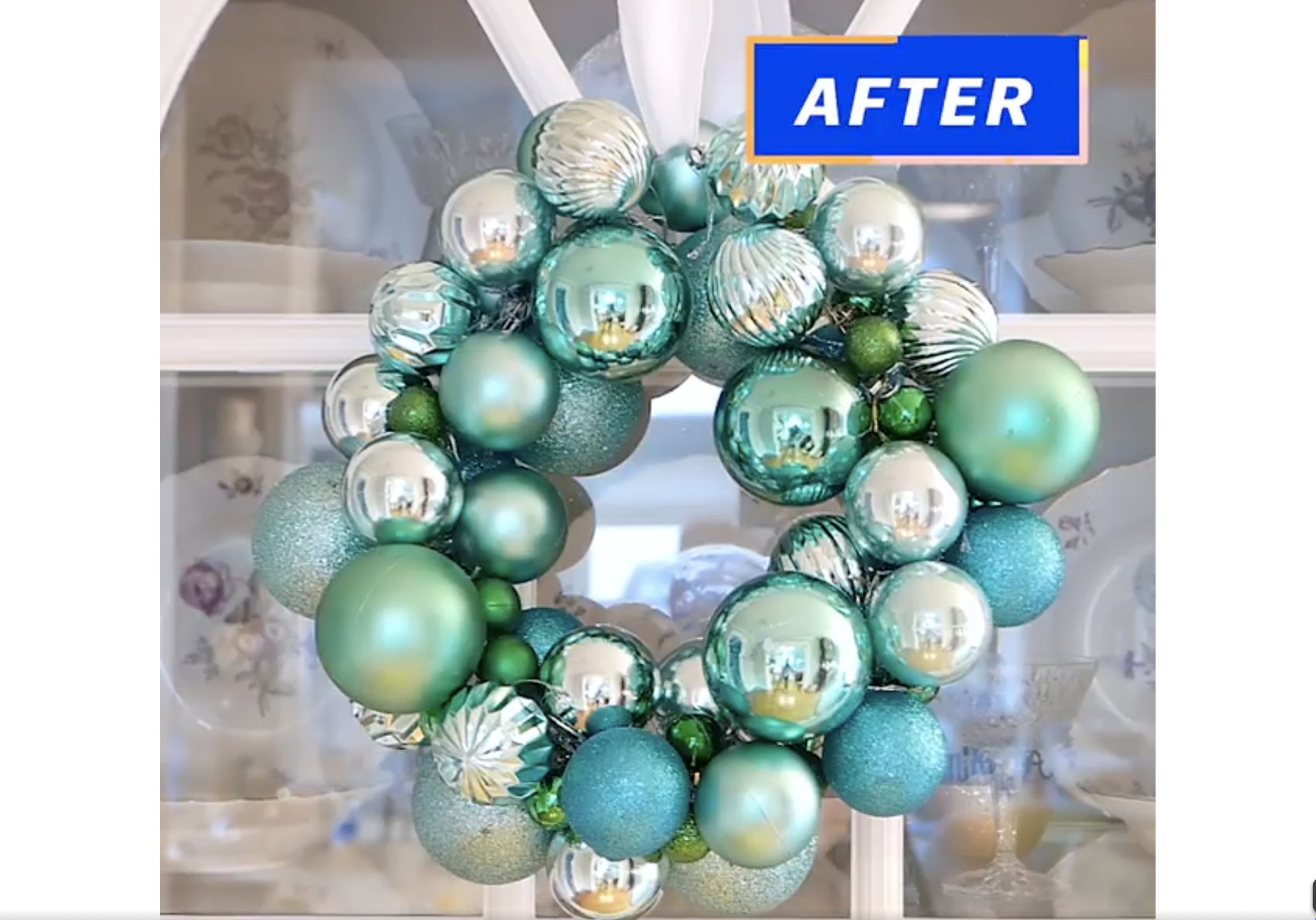 A wreath made from Christmas ball ornaments