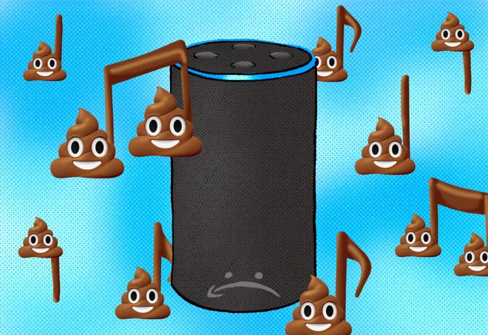 Amazon echo with poop emoji music notes