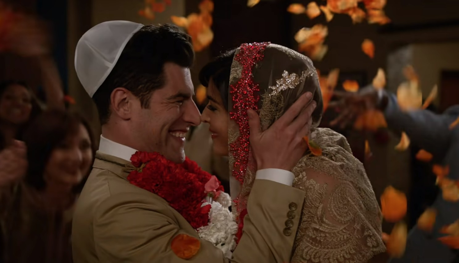 Schmidt and Cece&#x27;s wedding staring lovingly into each other&#x27;s eyes