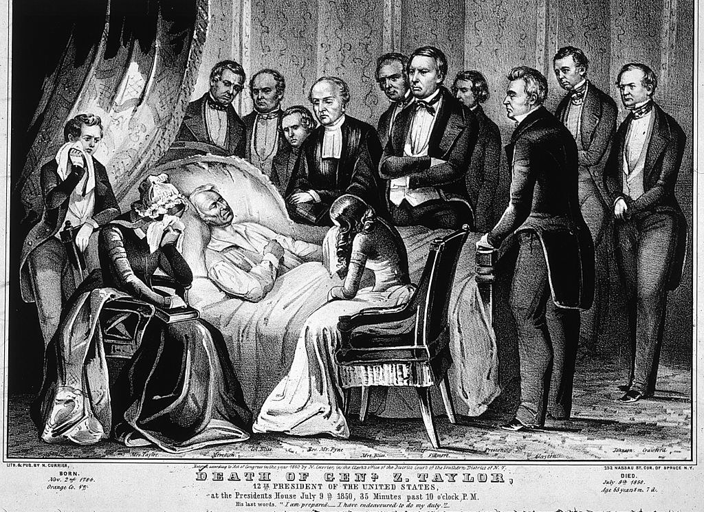 drawing of the bed-ridden president surrounded by people