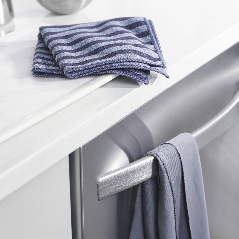 a set of gray stainless steel microfiber cleaning cloths