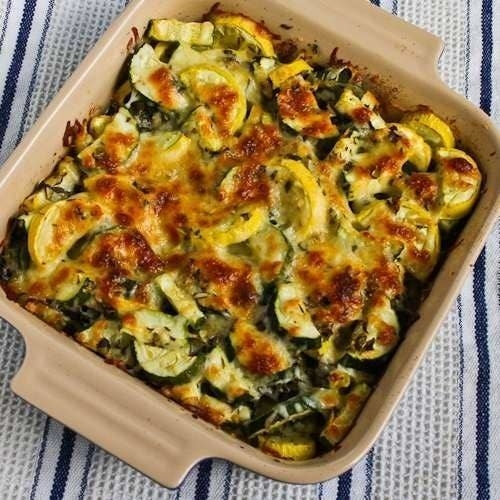 Cooked Cheesy Zucchini Bake in a pan